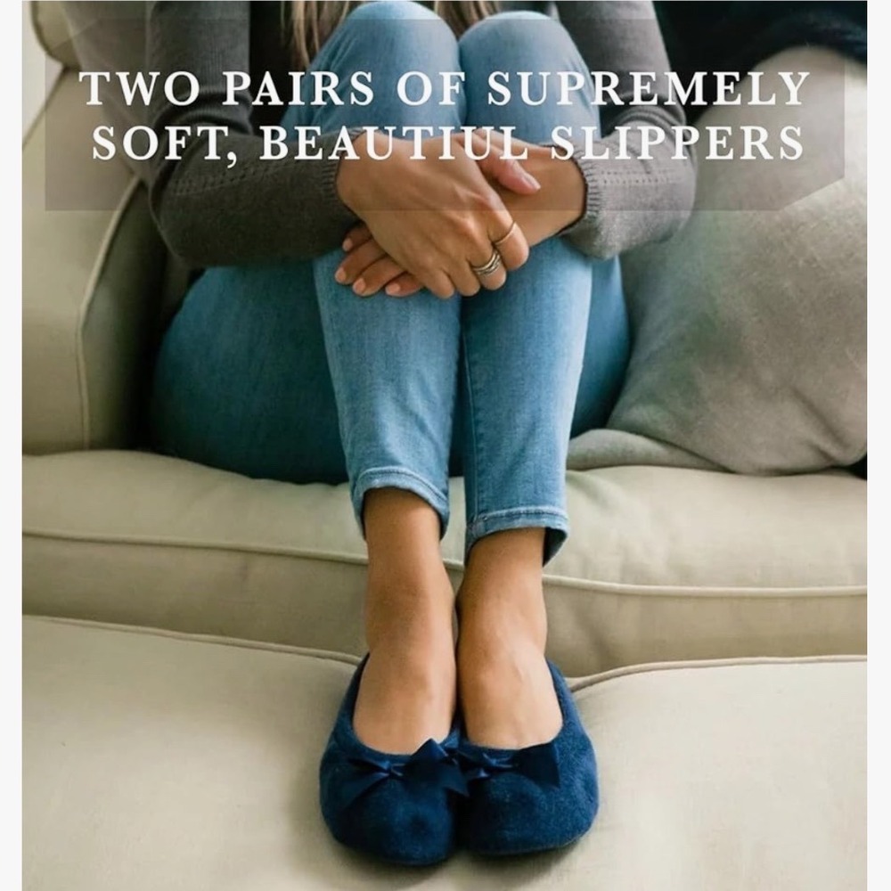 Isotoner Womens 2 Pack Microterry Ballerina Slippers Grey Quilted Navy Blue XL - Picture 5 of 6